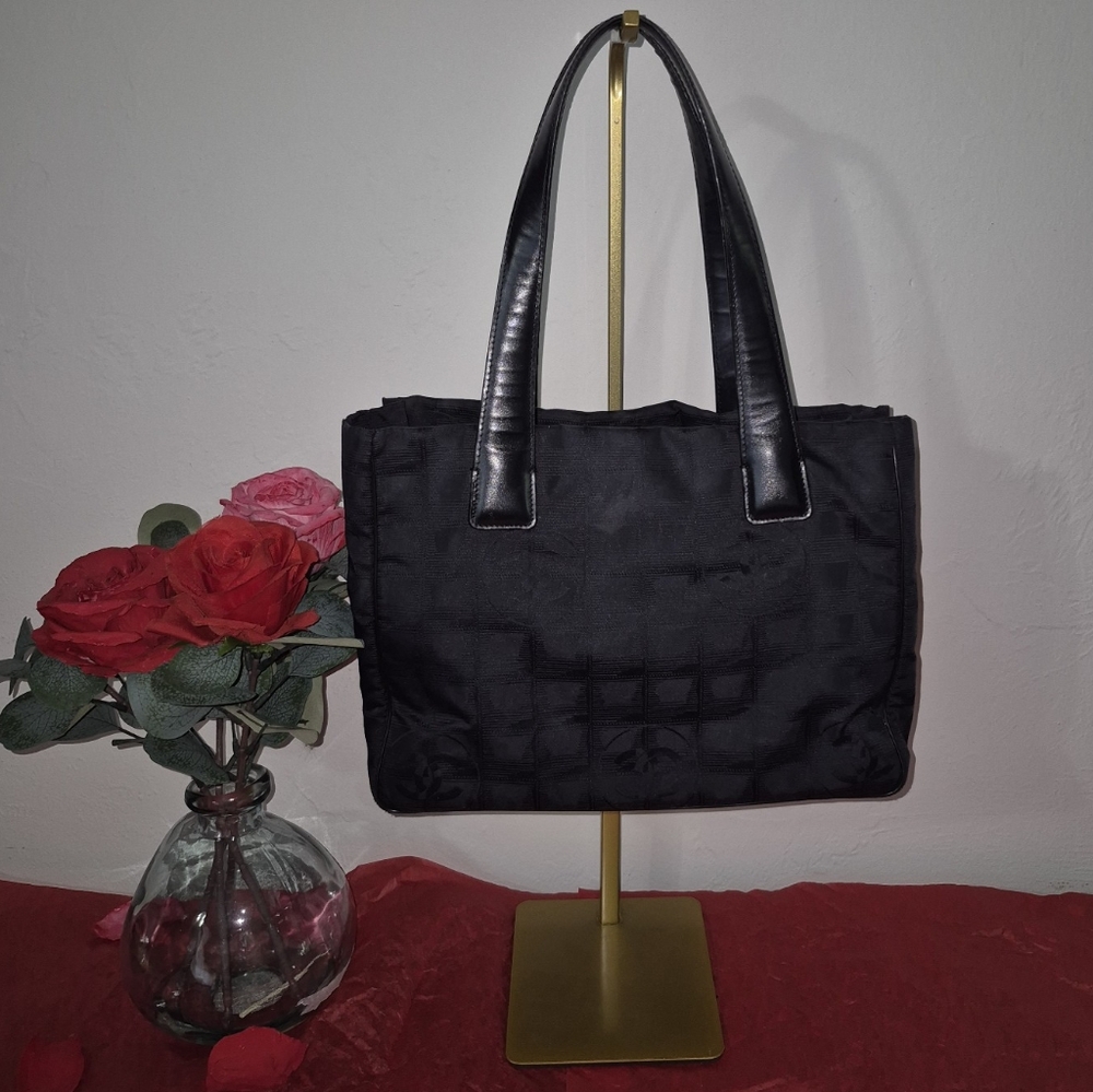 Autentic Chanel Hand Bag Travel Line Black Nylon